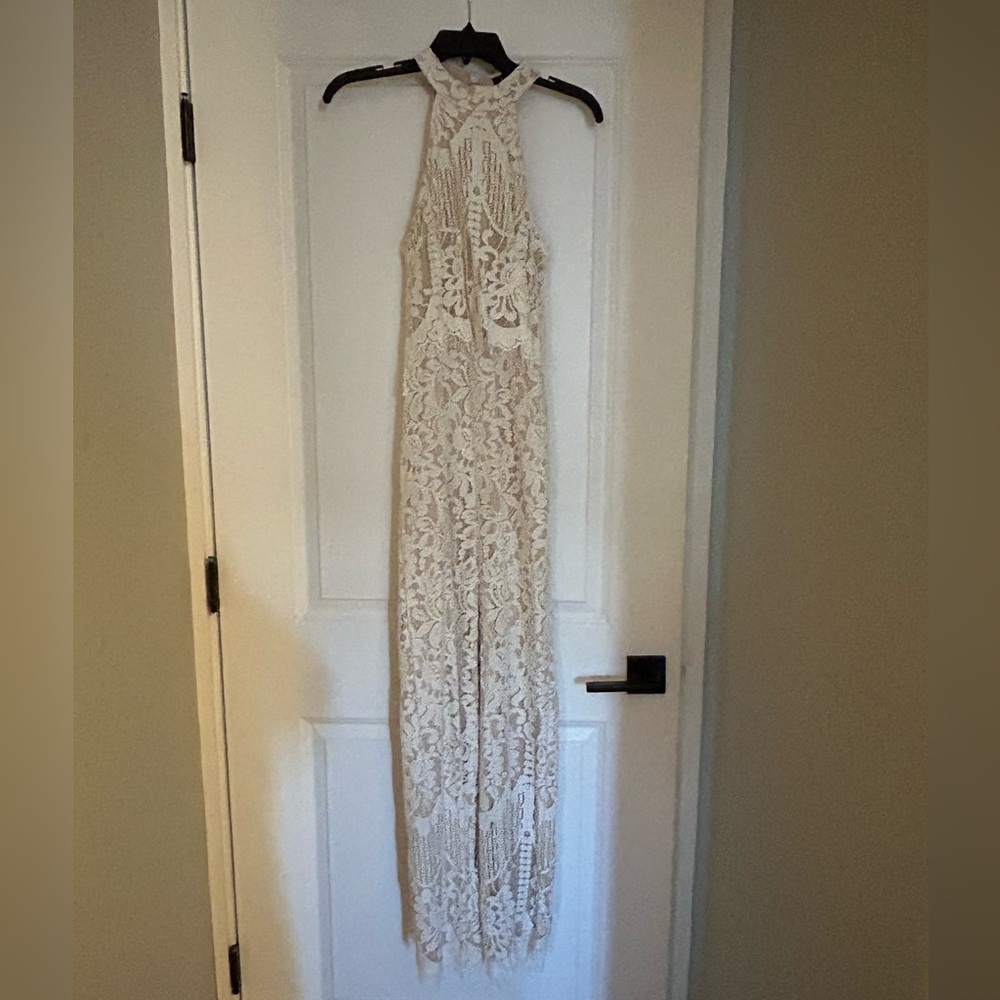Lulu's Cream Lace Halter Jumpsuit